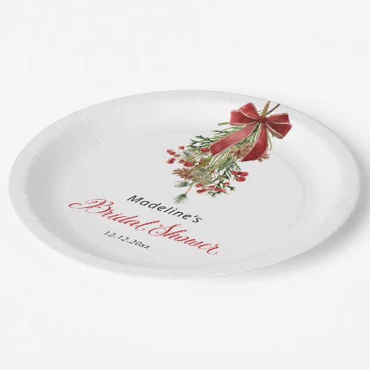 Christmas Mistletoe Red Bow Bridal Shower Papieren Bordje (Gekanteld)