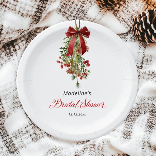 Christmas Mistletoe Red Bow Bridal Shower Papieren Bordje
