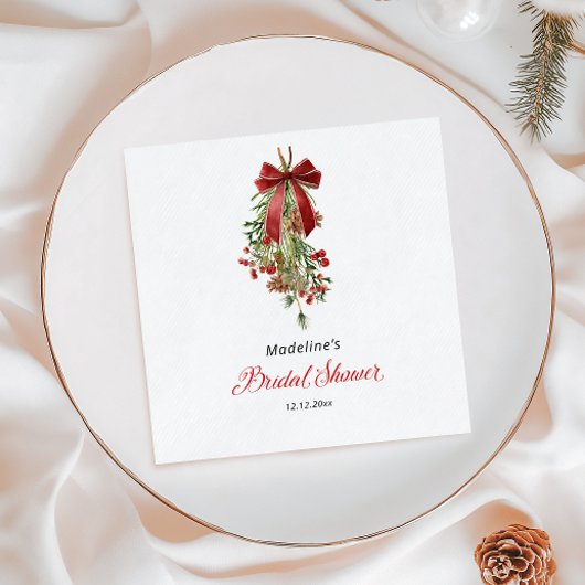Christmas Mistletoe Red Bow Bridal Shower Servet