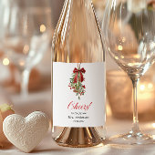Christmas Mistletoe Red Bow Bridal Shower Wijn Etiket