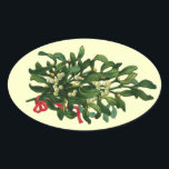 CHRISTMAS MISTLETOES MET RODE RIBBON OVALE STICKER<br><div class="desc">Elegant  sierbloem voor kerstfeestdag.</div>
