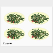 CHRISTMAS MISTLETOES MET RODE RIBBON OVALE STICKER (Vel)