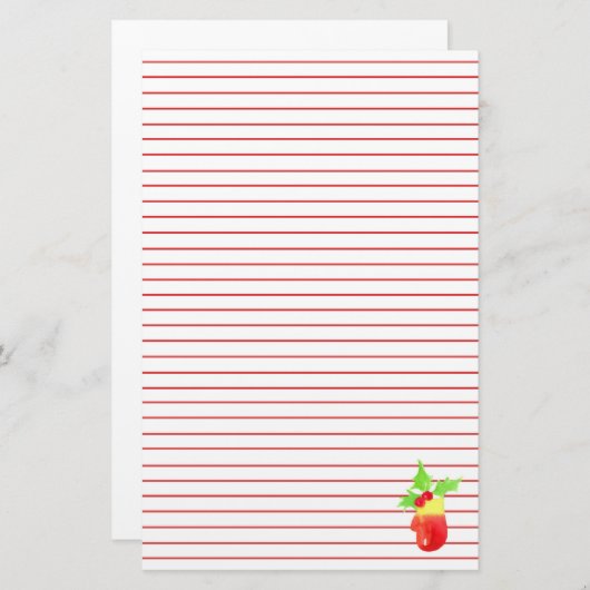 Christmas Mitten Holly Red Lined Briefpapier (Voorkant / Achterkant)