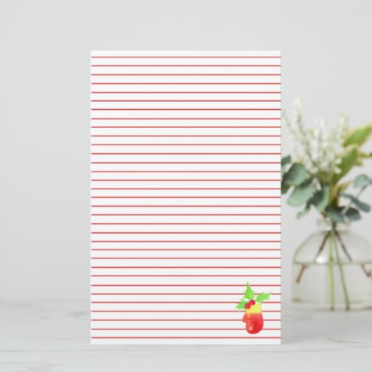 Christmas Mitten Holly Red Lined Briefpapier (Staand voorkant)