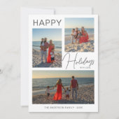 Christmas Modern Script 3 Foto's Vakantie Kaart (Voorkant)