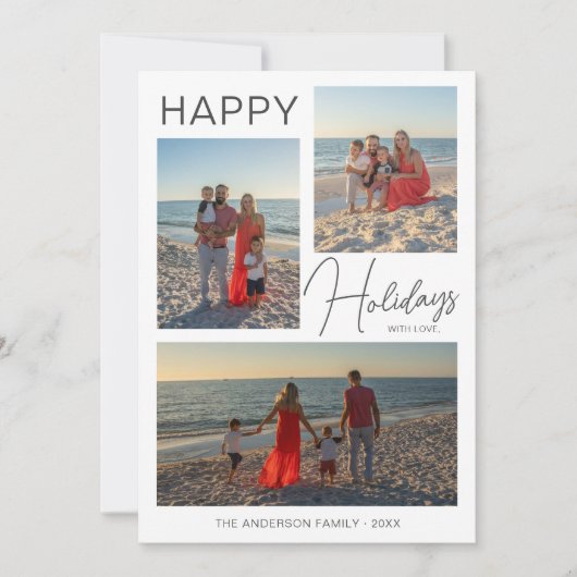 Christmas Modern Script 3 Foto's Vakantie Kaart (Voorkant)