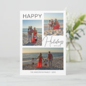 Christmas Modern Script 3 Foto's Vakantie Kaart (Staand voorkant)