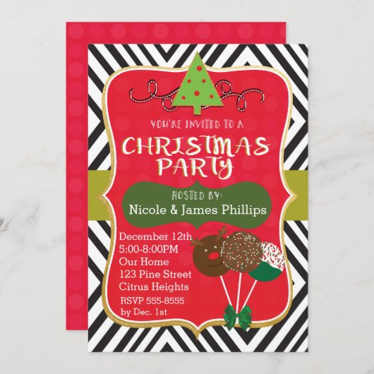 Christmas Modern Tree & Cake Poppen Uitnodigingen (Voorkant / Achterkant)