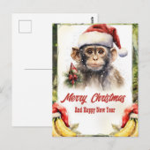 Christmas Monkey Waterverf Briefkaart (Voorkant / Achterkant)