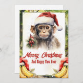 Christmas Monkey Waterverf Feestdagenkaart (Voorkant / Achterkant)