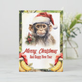 Christmas Monkey Waterverf Feestdagenkaart (Staand voorkant)