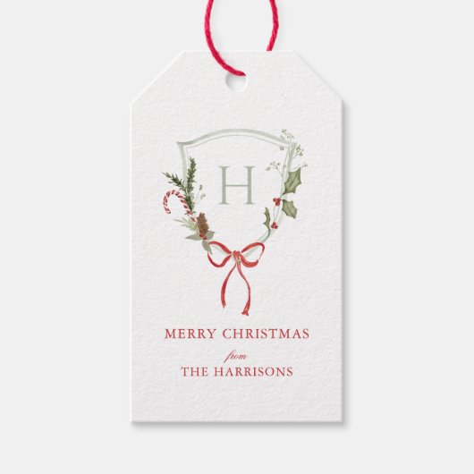 Christmas Monogram Crest Gift Label Cadeaulabel (Voorkant)