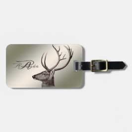 Christmas Monogram Floral Reindeer Golden Winter Bagagelabel