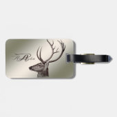 Christmas Monogram Floral Reindeer Golden Winter Bagagelabel (Achterkant horizontaal)