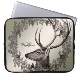 Christmas Monogram Floral Reindeer Golden Winter Laptop Sleeve