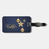 Christmas Monogram Golden Ornaments Navy Blue Bagagelabel (Achterkant horizontaal)