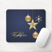 Christmas Monogram Golden Ornaments Navy Blue Muismat (Met muis)