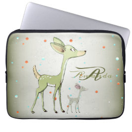 Christmas Monogram Green Deers Holidays Cute Laptop Sleeve