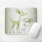 Christmas Monogram Green Deers Holidays Cute Muismat (Met muis)