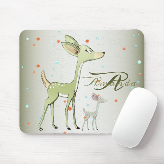 Christmas Monogram Green Deers Holidays Cute Muismat (Met muis)