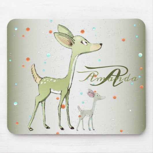 Christmas Monogram Green Deers Holidays Cute Muismat (Voorkant)