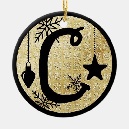 Christmas Monogram Letter C Black Gold Glitter Keramisch Ornament (Voorkant)