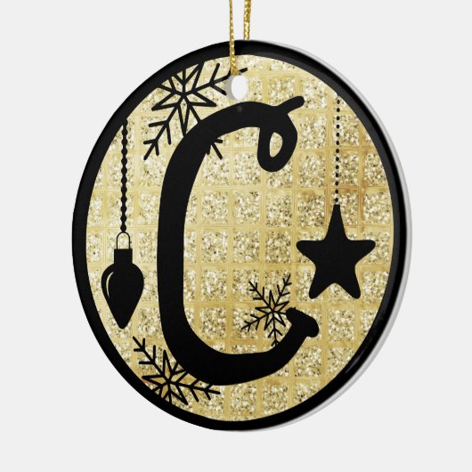 Christmas Monogram Letter C Black Gold Glitter Keramisch Ornament (Links)