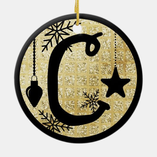 Christmas Monogram Letter C Black Gold Glitter Keramisch Ornament (Achterkant)