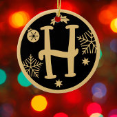Christmas Monogram Letter H Gold Black Keramisch Ornament