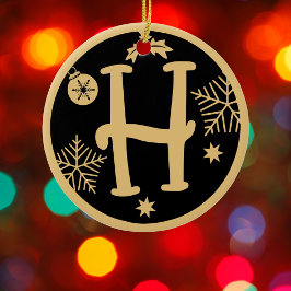 Christmas Monogram Letter H Gold Black Keramisch Ornament