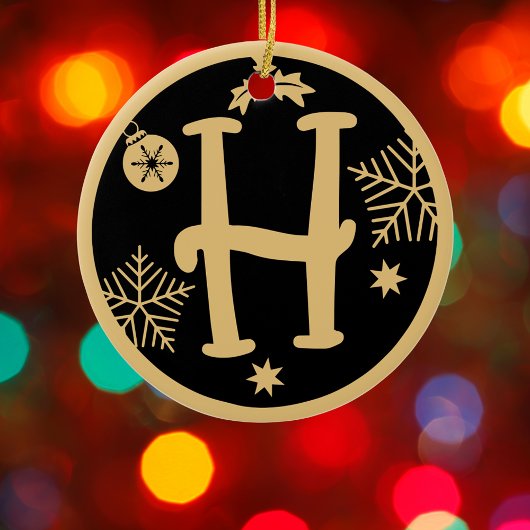 Christmas Monogram Letter H Gold Black Keramisch Ornament