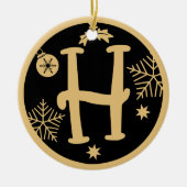 Christmas Monogram Letter H Gold Black Keramisch Ornament (Voorkant)
