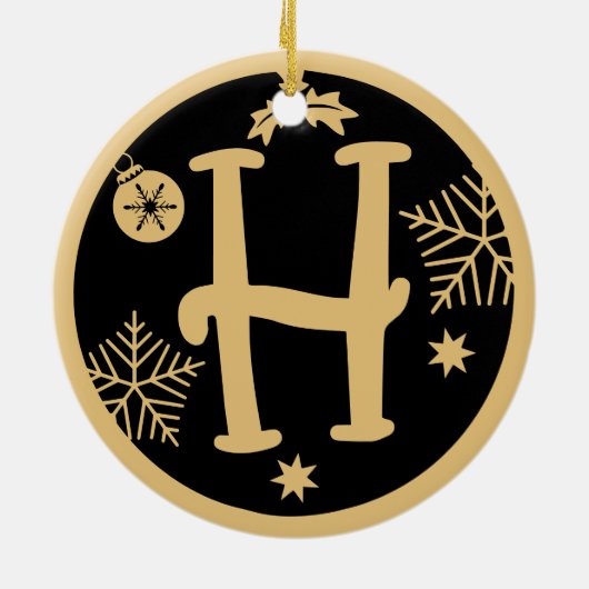 Christmas Monogram Letter H Gold Black Keramisch Ornament (Achterkant)