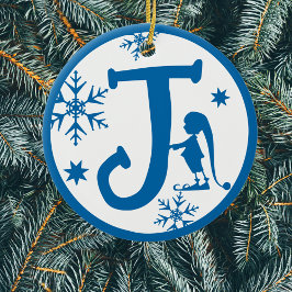 Christmas Monogram Letter J Blue White Keramisch Ornament