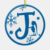Christmas Monogram Letter J Blue White Keramisch Ornament (Voorkant)