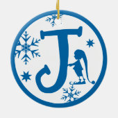 Christmas Monogram Letter J Blue White Keramisch Ornament (Achterkant)