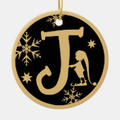 Christmas Monogram Letter J Gold Black Keramisch Ornament (Voorkant)