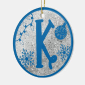 Christmas Monogram Letter K Blue Silver Glitter Keramisch Ornament (Links)