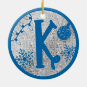 Christmas Monogram Letter K Blue Silver Glitter Keramisch Ornament (Achterkant)