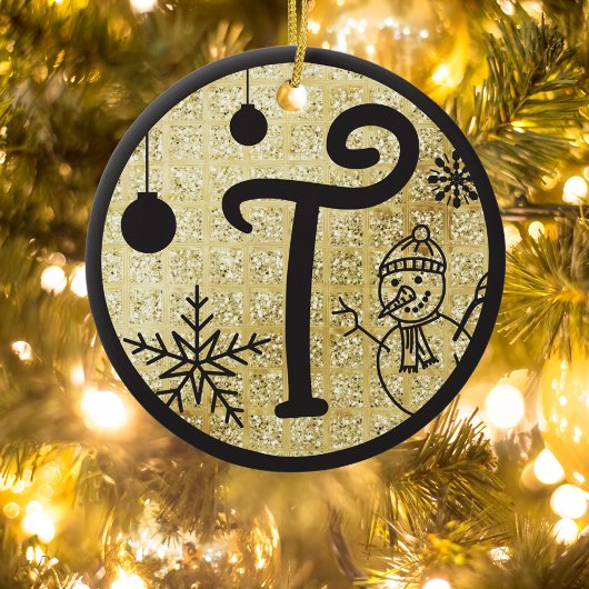 Christmas Monogram Letter T Black Gold Glitter Keramisch Ornament