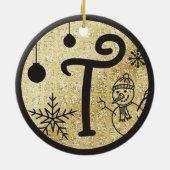 Christmas Monogram Letter T Black Gold Glitter Keramisch Ornament (Achterkant)