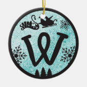 Christmas Monogram Letter W Black Blue Glitter Keramisch Ornament (Voorkant)