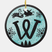 Christmas Monogram Letter W Black Blue Glitter Keramisch Ornament (Achterkant)