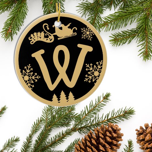Christmas Monogram Letter W Gold Black Keramisch Ornament