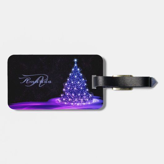 Christmas Monogram Pink Blue Winter Black Rustic Bagagelabel (Achterkant horizontaal)