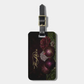 Christmas Monogram Pink Ornament Green Black Bagagelabel (Voorkant verticaal)