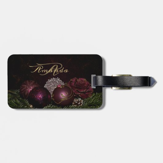 Christmas Monogram Pink Ornament Green Black Bagagelabel (Achterkant horizontaal)