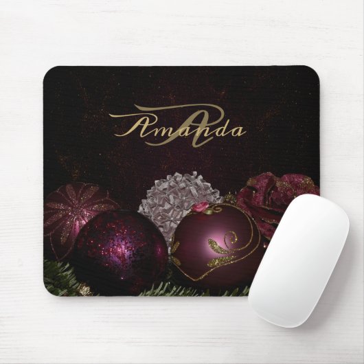 Christmas Monogram Pink Ornament Green Black Muismat (Met muis)