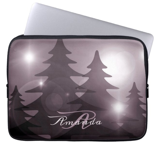 Christmas Monogram Pink Trees Holiday Winter Laptop Sleeve (Voorkant)