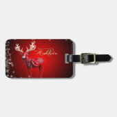 Christmas Monogram Red Reindeer Winter Holidays Bagagelabel (Voorkant horizontaal)